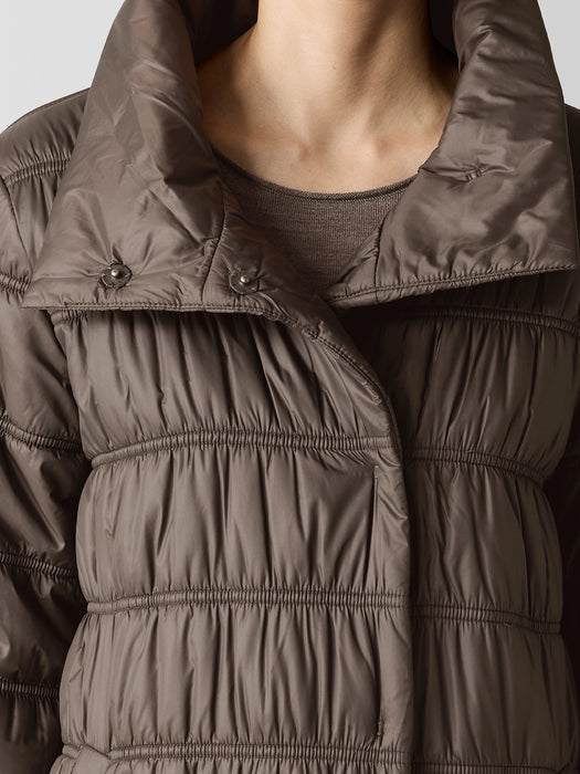 Eggshell Recycled Nylon Stand Collar Coat