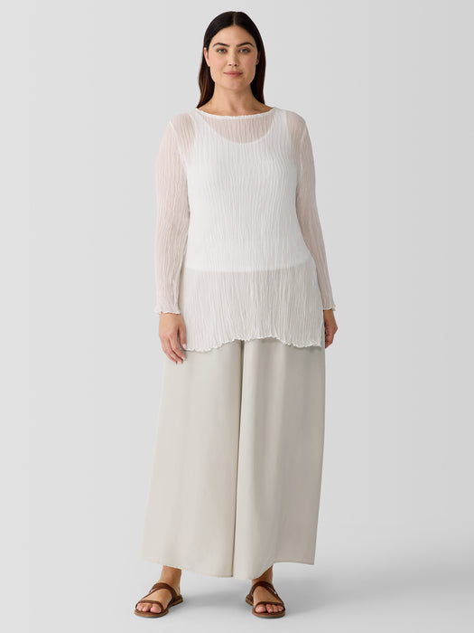 Crinkled Sheer Silk Georgette&nbsp;Bateau Neck Long Top