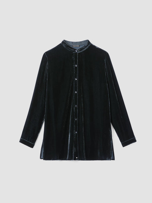 Velvet Band&nbsp;Collar Long Shirt