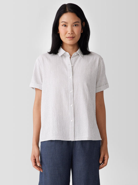 Organic Cotton Ripple&nbsp;Checkered&nbsp;Short-Sleeve Shirt