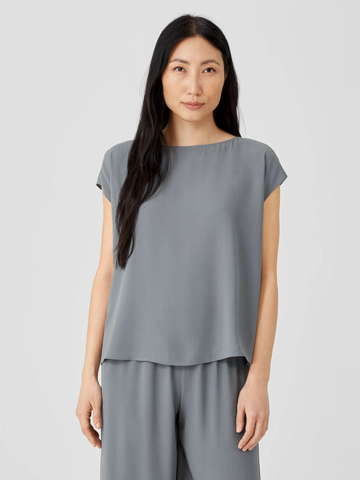 Silk Georgette Crepe Shirred-Back Top