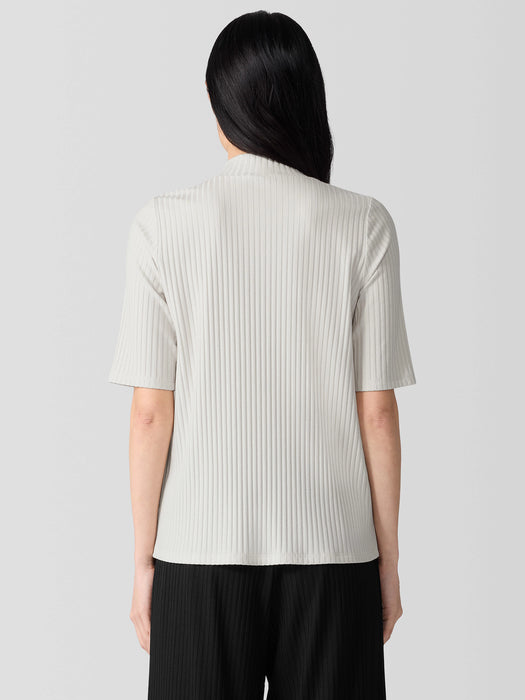 Textured Stretch Rib Mock Neck Top