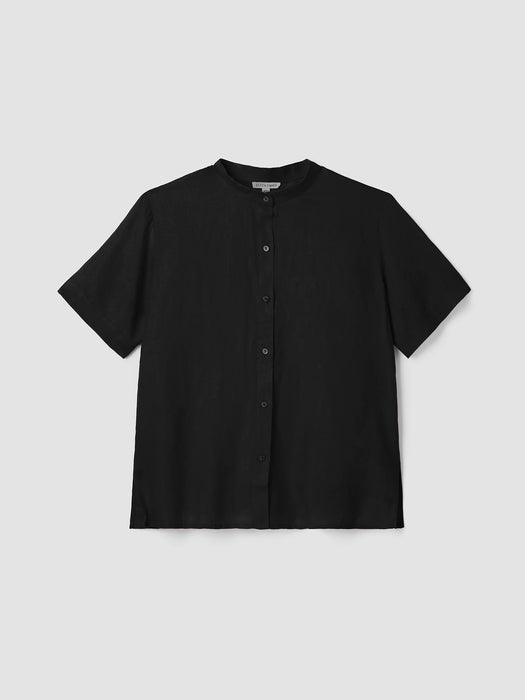 Organic Handkerchief Linen Band Collar Short-Sleeve Shirt