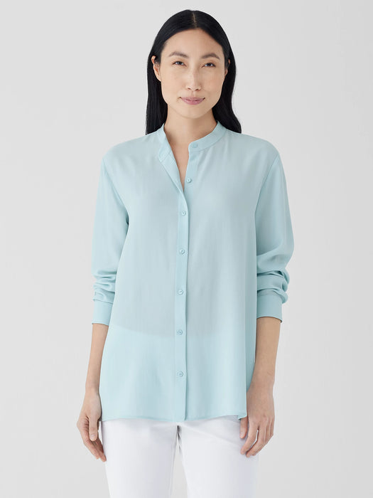 Silk Georgette Crepe Band Collar Shirt
