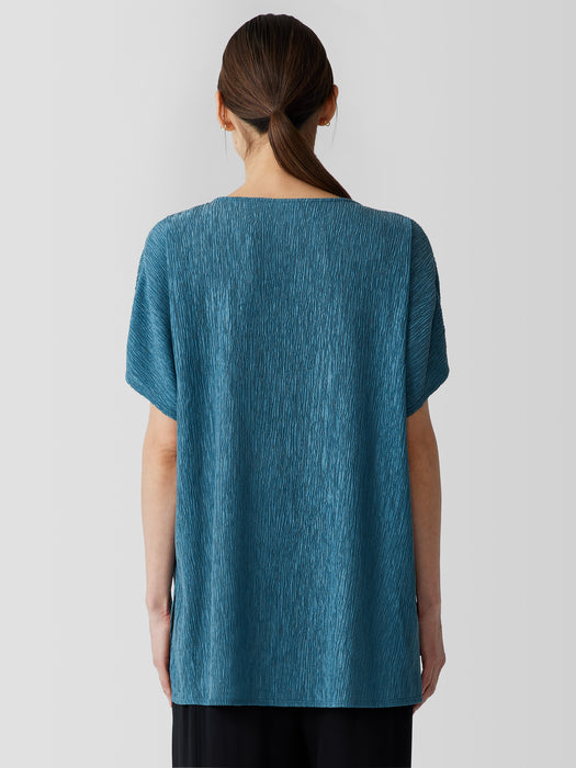 Woven Pliss&eacute; V-Neck Top