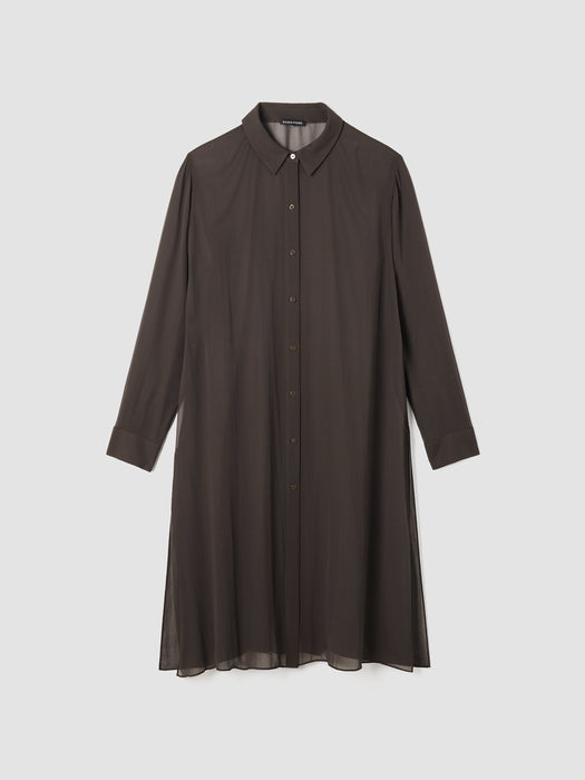 Sheer Silk Georgette Classic Collar Long Shirt