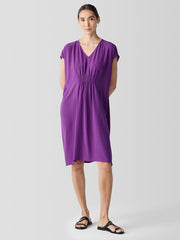 Silk Georgette Crepe V-Neck Dress
