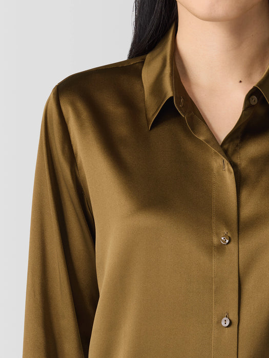 Stretch Silk Charmeuse&nbsp;Classic Collar Shirt