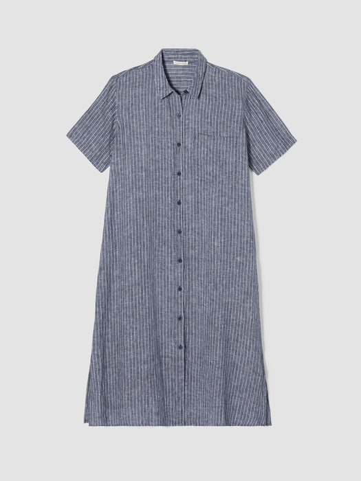 Puckered Organic Linen Shirtdress