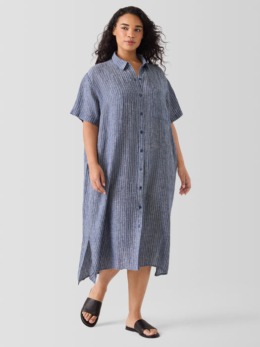 Puckered Organic Linen Shirtdress