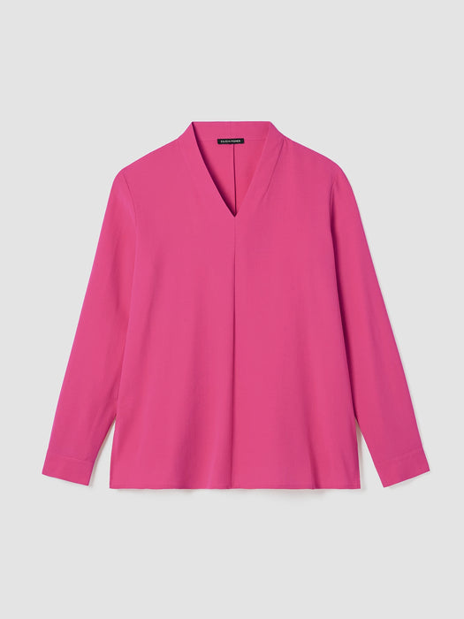 Silk Georgette Crepe V-Neck Top