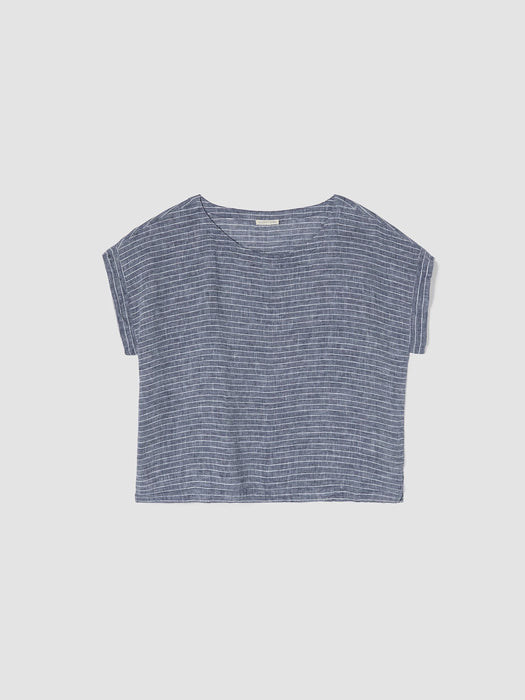 Puckered Organic Linen Ballet Neck Top