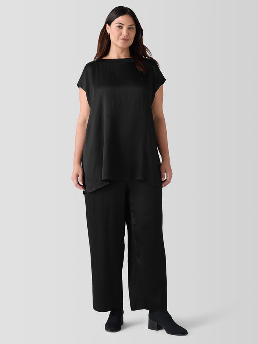Striated Silk Satin Bateau Neck Top