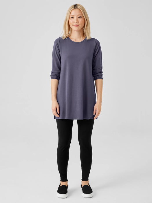Stretch Jersey Knit Crew Neck Long Top