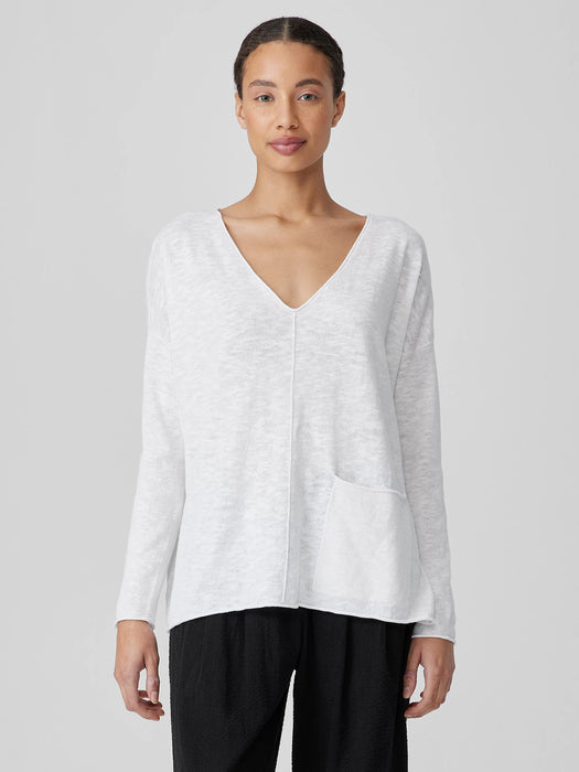 Organic Linen Cotton Slub V-Neck Top