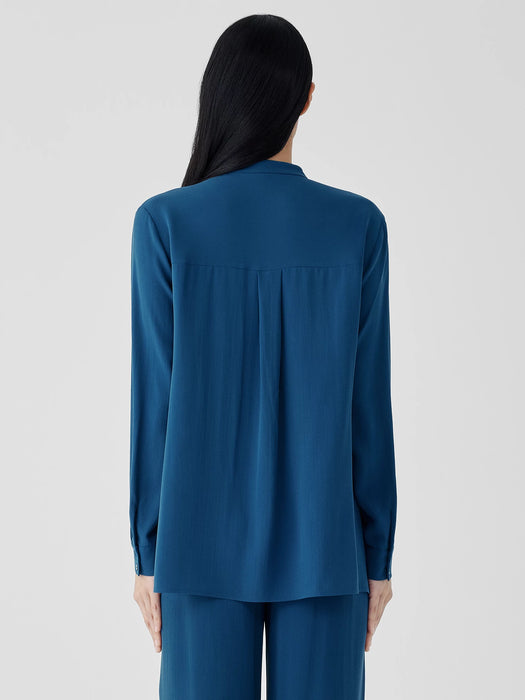 Silk Georgette Crepe Band Collar Shirt