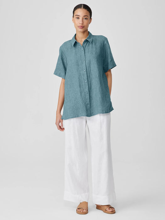 Washed Organic Linen D&eacute;lav&eacute; Short-Sleeve Shirt