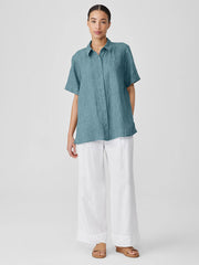 Washed Organic Linen D&eacute;lav&eacute; Short-Sleeve Shirt