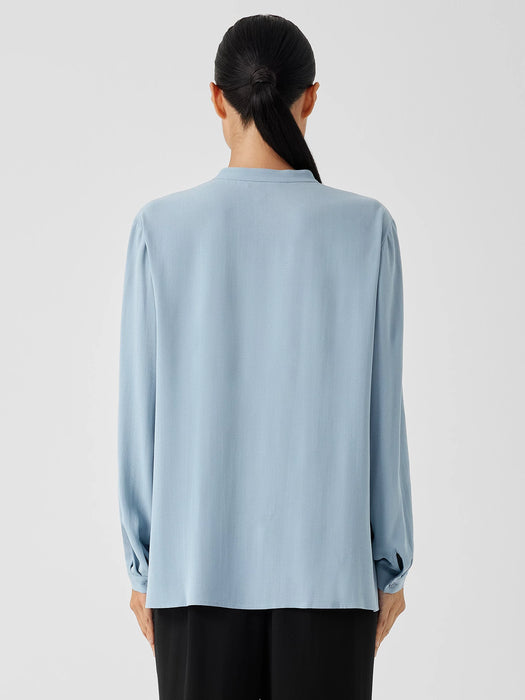 Silk Georgette Crepe Mandarin Collar Shirt