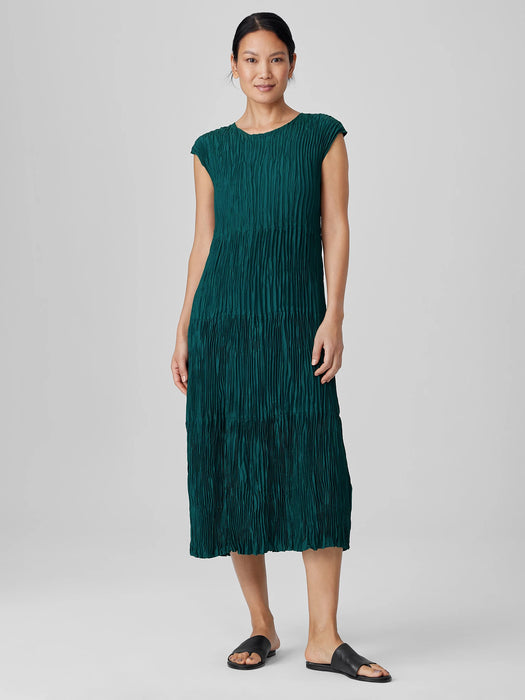 Crushed Silk Jewel Neck&nbsp;Tiered Dress