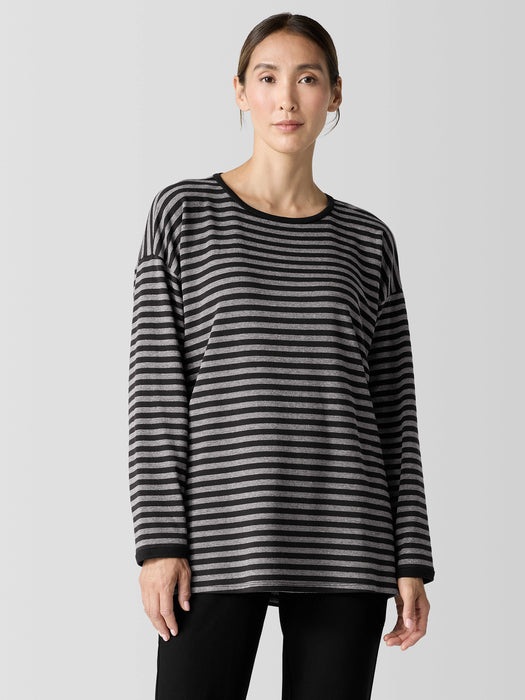 Striped Cozy Brushed Terry Long Box-Top