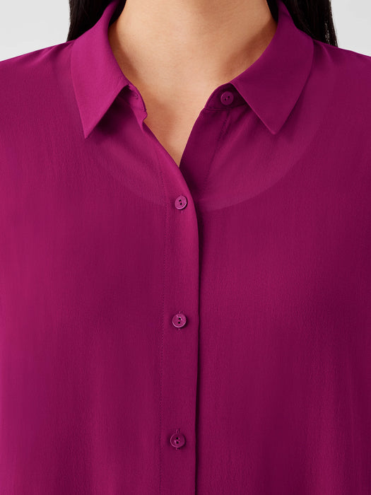 Sheer Silk Georgette Classic Collar Long Shirt