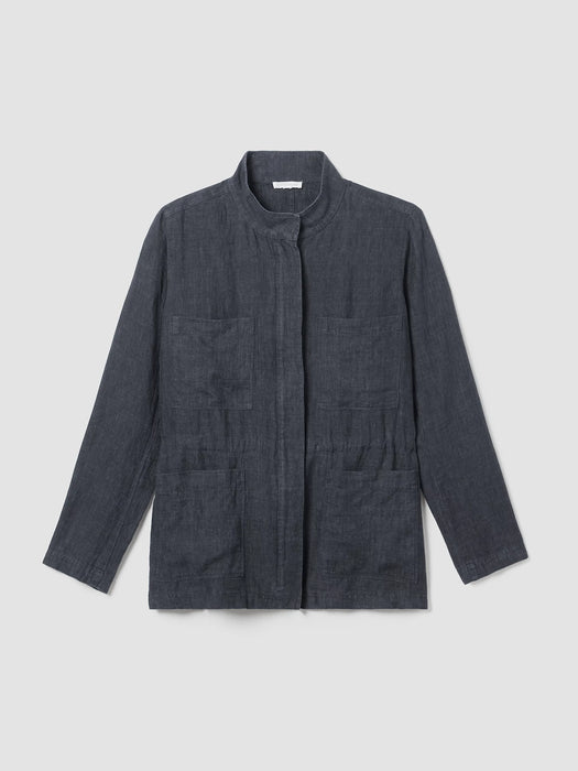 Washed Organic Linen D&eacute;lav&eacute; Stand Collar Jacket