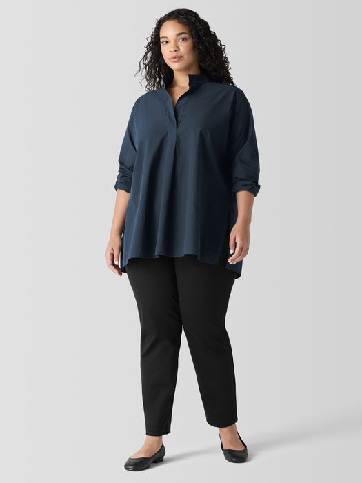 Washed Organic Cotton Poplin Stand Collar Top