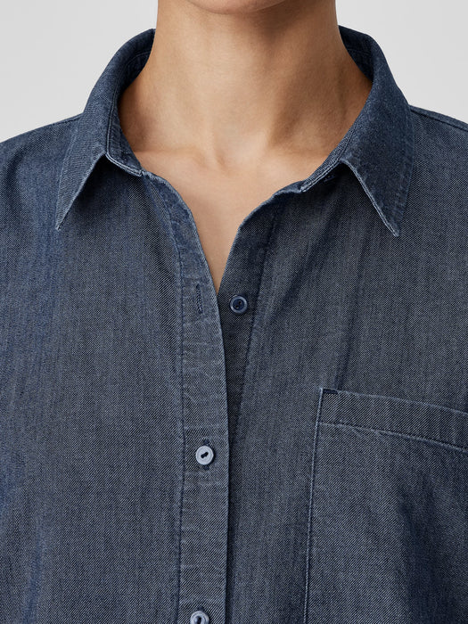 Airy Organic Cotton Twill Classic Collar Long Shirt