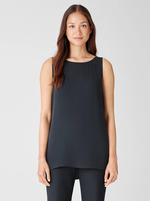 Silk Georgette Crepe Bateau Neck Tank