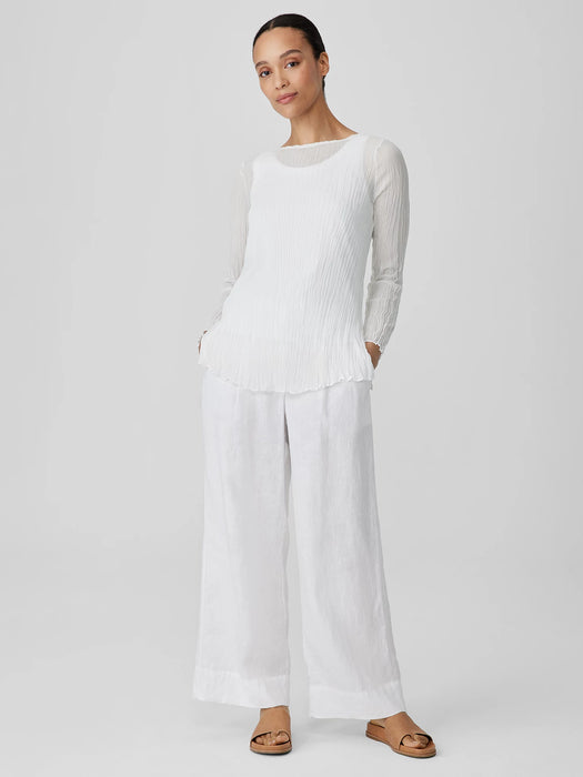 Crinkled Sheer Silk Georgette&nbsp;Bateau Neck Long Top