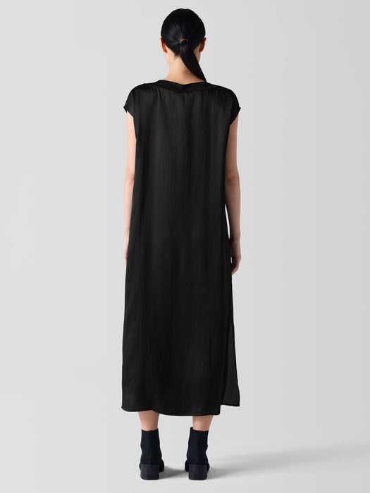 Striated Silk Satin Bateau Neck Dress