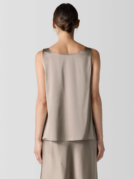 Stretch Silk Charmeuse Scoop Neck Tank