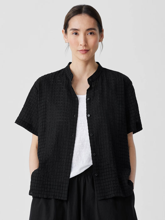 Organic Cotton Voile Box Band Collar Shirt
