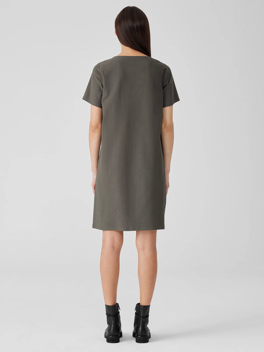 Washable Stretch Crepe Jewel Neck Dress