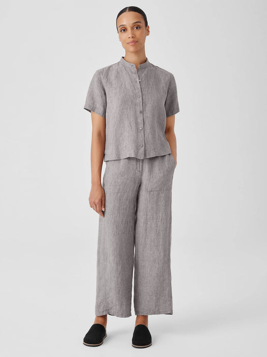 Washed Organic Linen D&eacute;lav&eacute; Band Collar Shirt