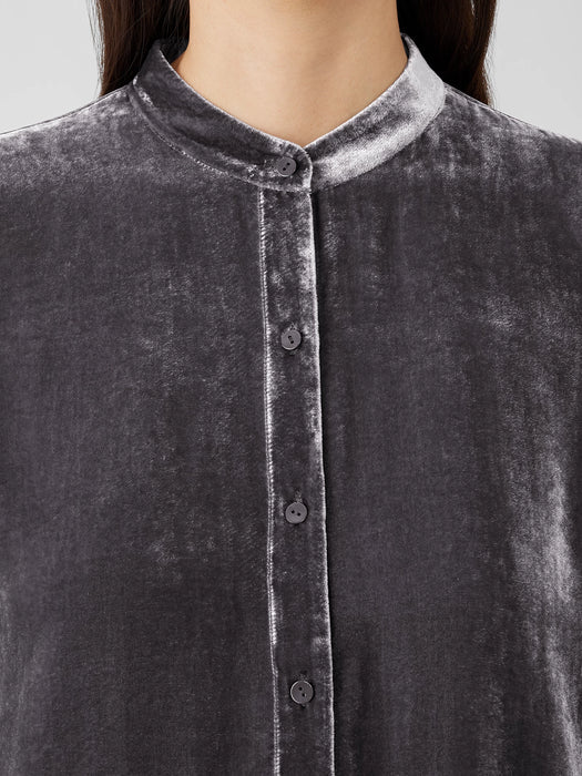 Velvet Band&nbsp;Collar Long Shirt
