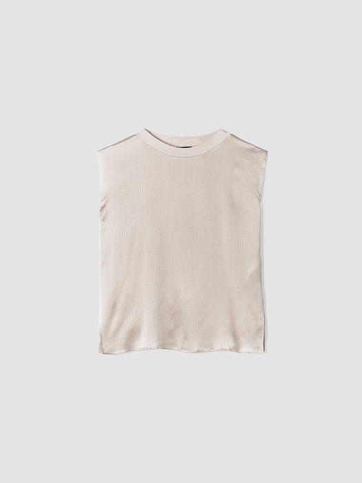 Striated Silk Satin Bateau Neck Top