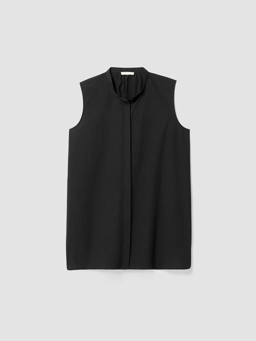Washed Organic Cotton Poplin Band Collar Shirt