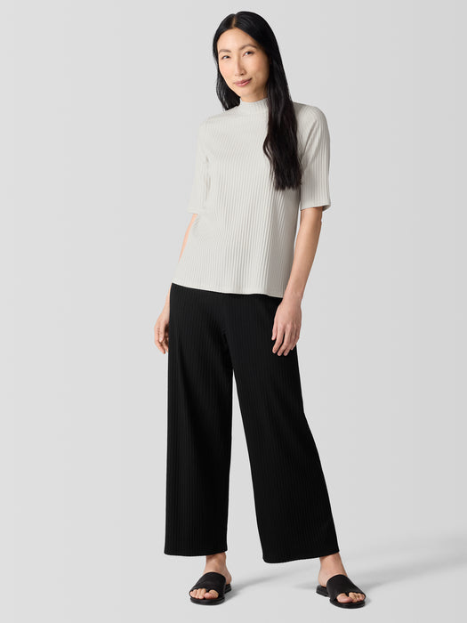 Textured Stretch Rib Mock Neck Top
