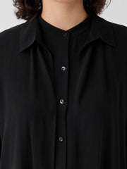 Crinkled Sheer Silk Classic Collar Jacket