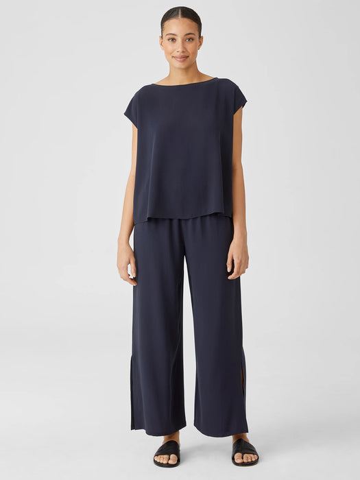 Silk Georgette Crepe Shirred-Back Top