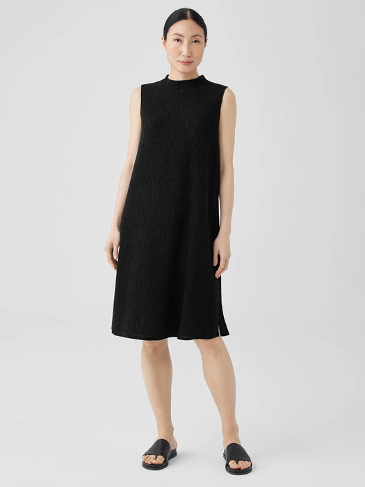 Woven Pliss&eacute; Mock Neck Dress