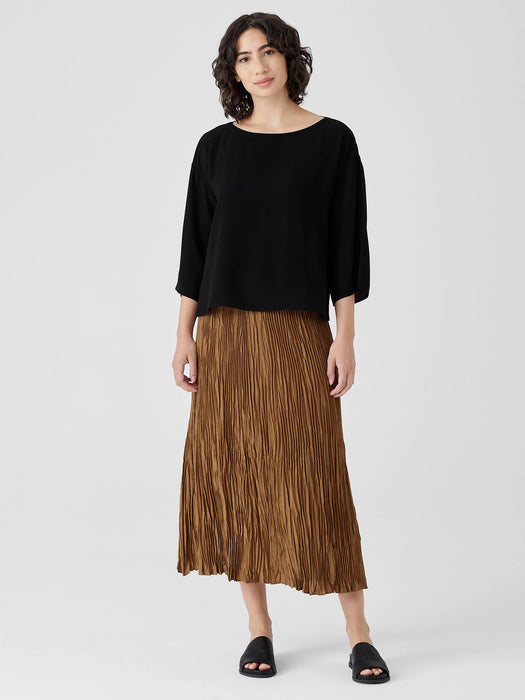 Silk Georgette Crepe Bateau Neck Box-Top
