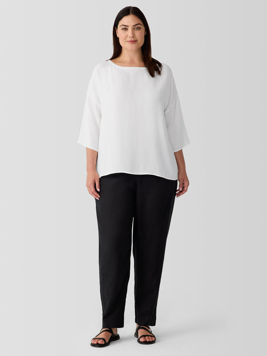 Silk Georgette Crepe Bateau Neck Box-Top