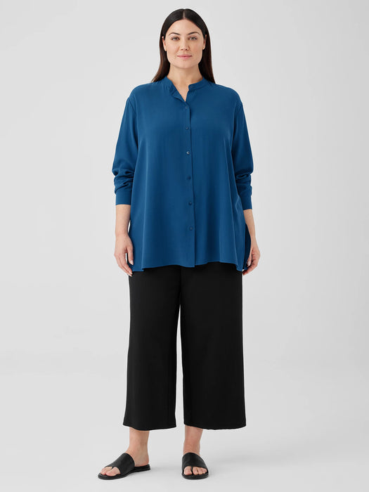 Silk Georgette Crepe Band Collar Shirt