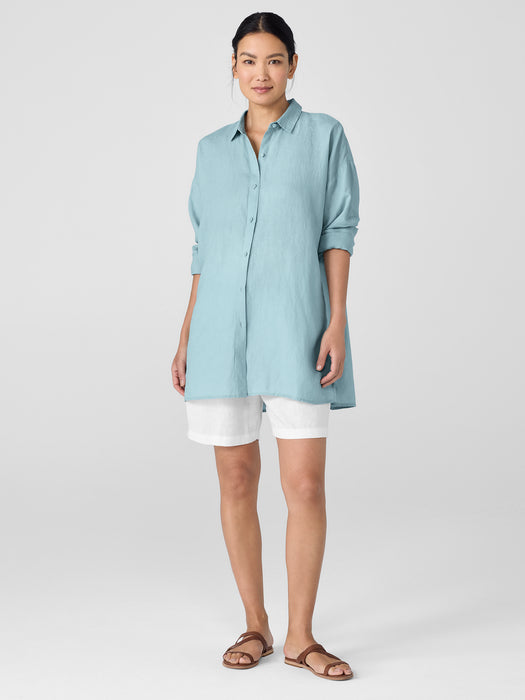 Organic Handkerchief Linen Classic Collar Long Shirt
