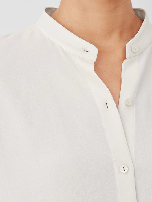 Silk Georgette Crepe Mandarin Collar Shirt