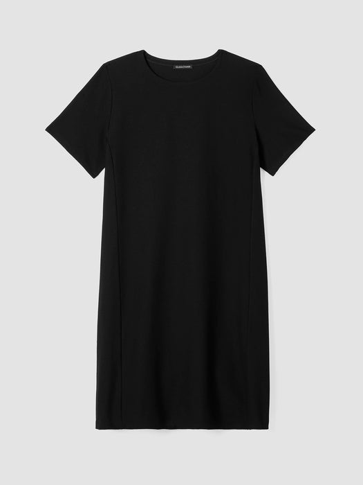 Washable Stretch Crepe Jewel Neck Dress