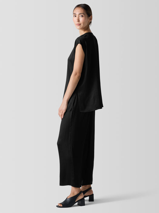 Striated Silk Satin Bateau Neck Top